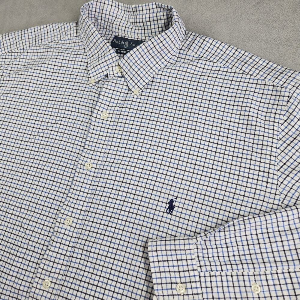 Ralph Lauren Oxford Shirt Mens 2XB Button Down‎ Long Sleeve Check Logo Preppy